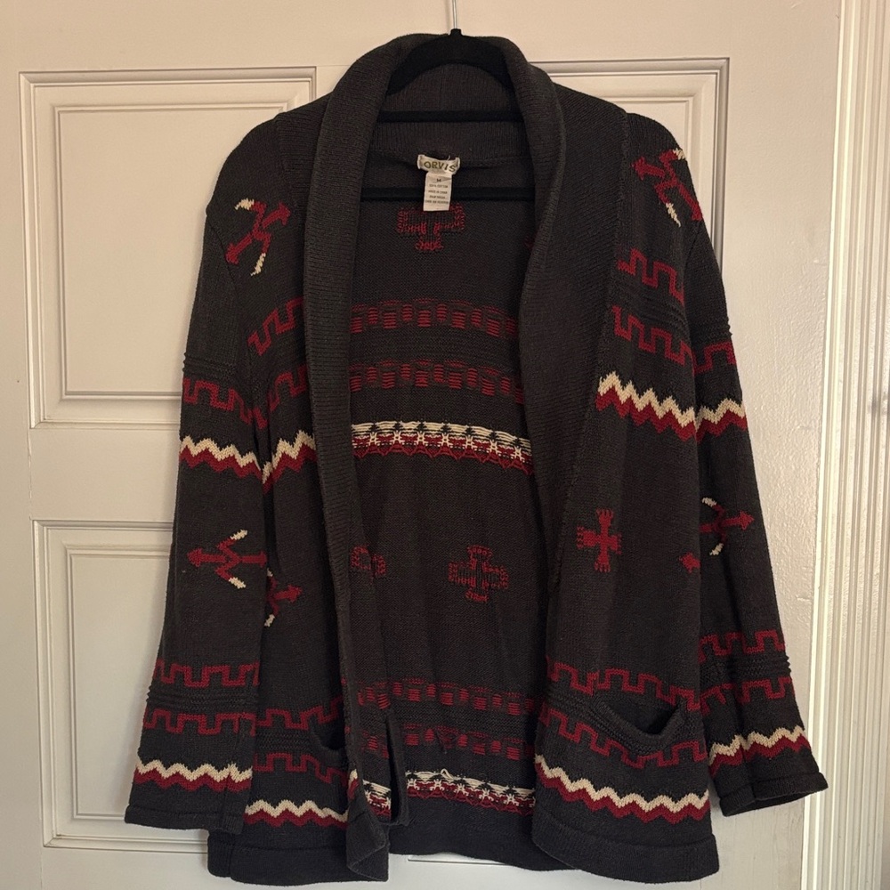 Orvis Black and Red Patterned Cardigan